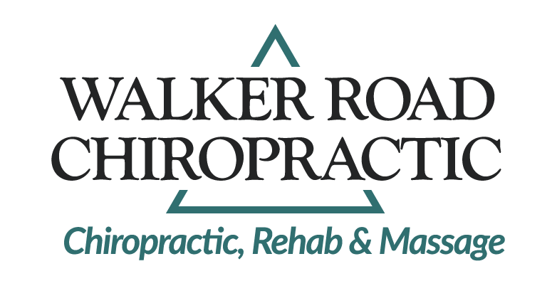 Walker Road Chiropractic logo with teal geometric accents and the tagline 'Chiropractic, Rehab & Massage'.